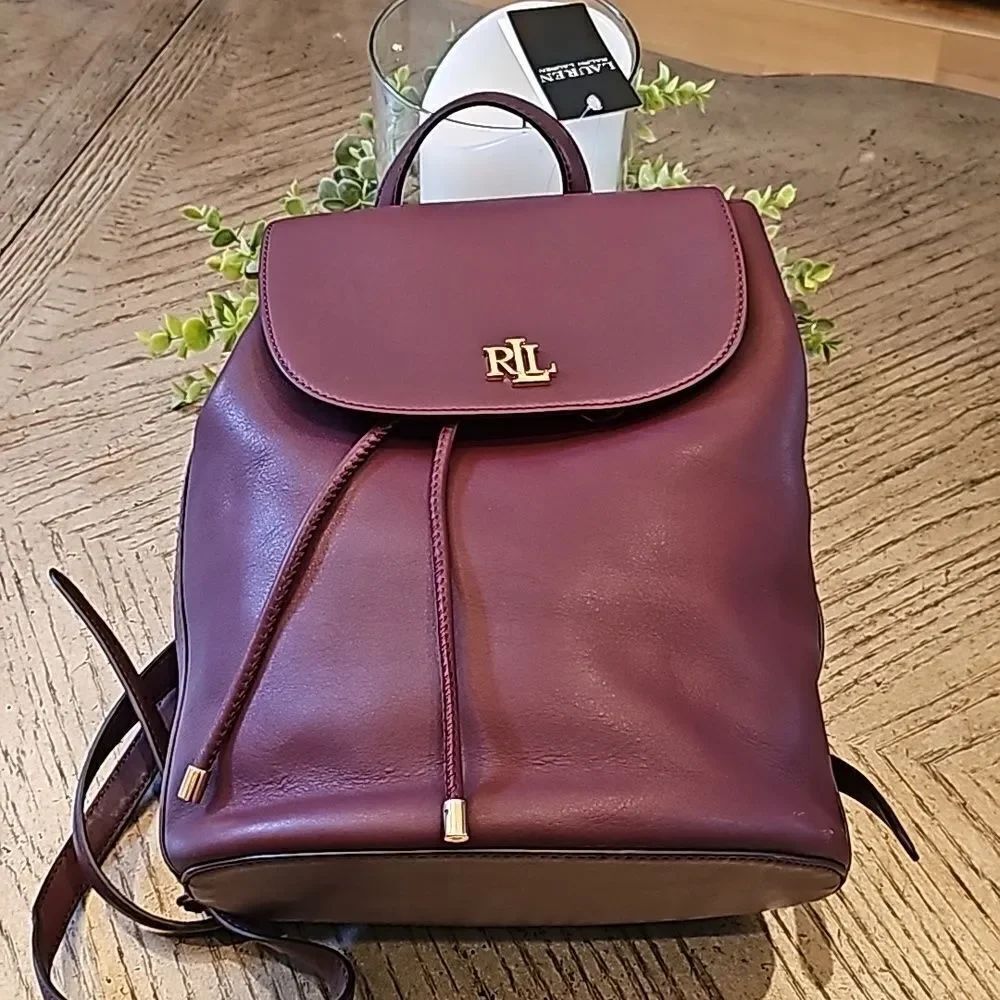 Ralph Lauren winny backpack NWT fine grain cow leather wine color